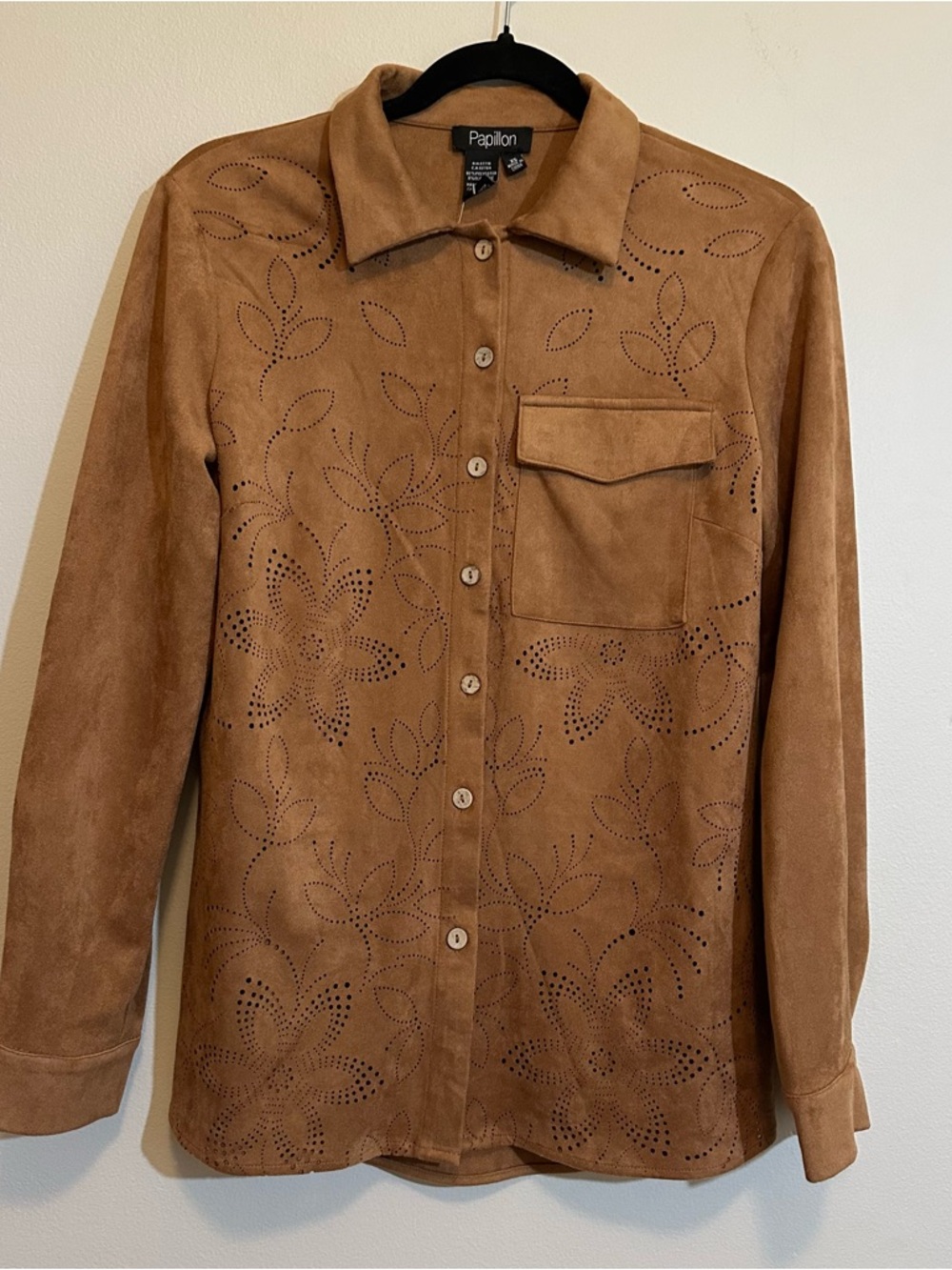 Papillon Blanc Suede-Look Tan Button-Down Shirt